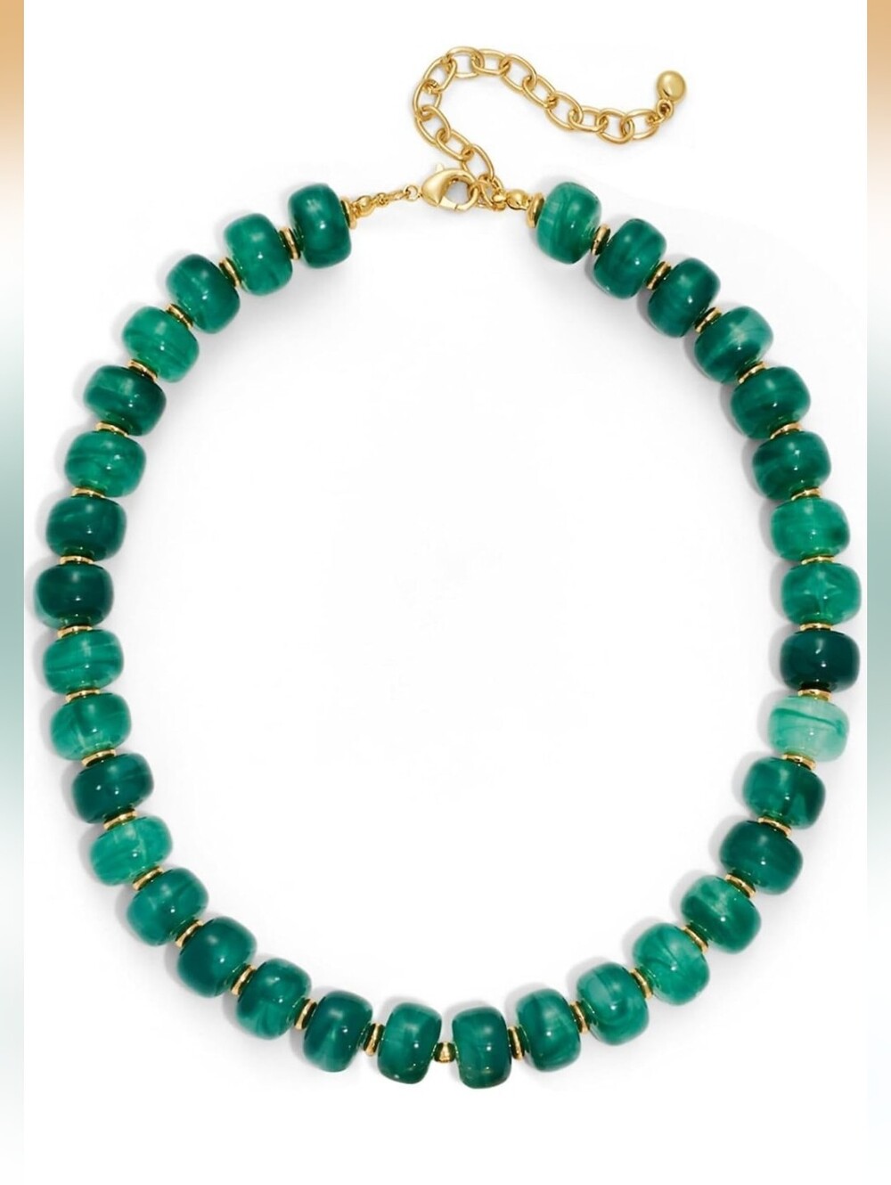 Green Bead Necklace with Gold Accents - Women Jewelry